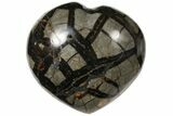 Polished Septarian Geode Heart - Black Crystals #124542-2